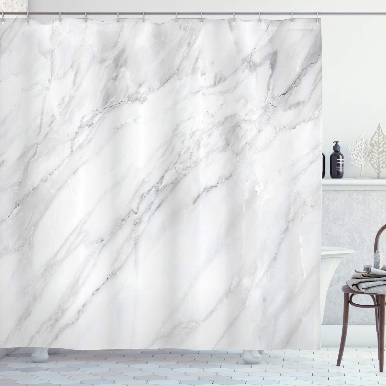 ABAKUHAUS Marble Shower Curtain, Stained Marbled Background Image Abstract Textures Monochromatic Design Print