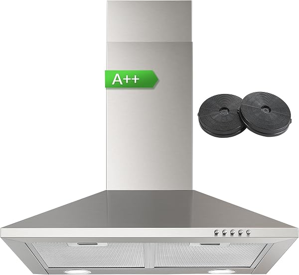 SNDOAS Cooker Hood, Class A++ Extractor Fan Kitchen with Carbon Filters, 350m³/h with Recirculating & Ducting Modes, LED Lights, 3 Speed, Stainless Steel Wall Mounted Extractor Hood 60 cm - 1