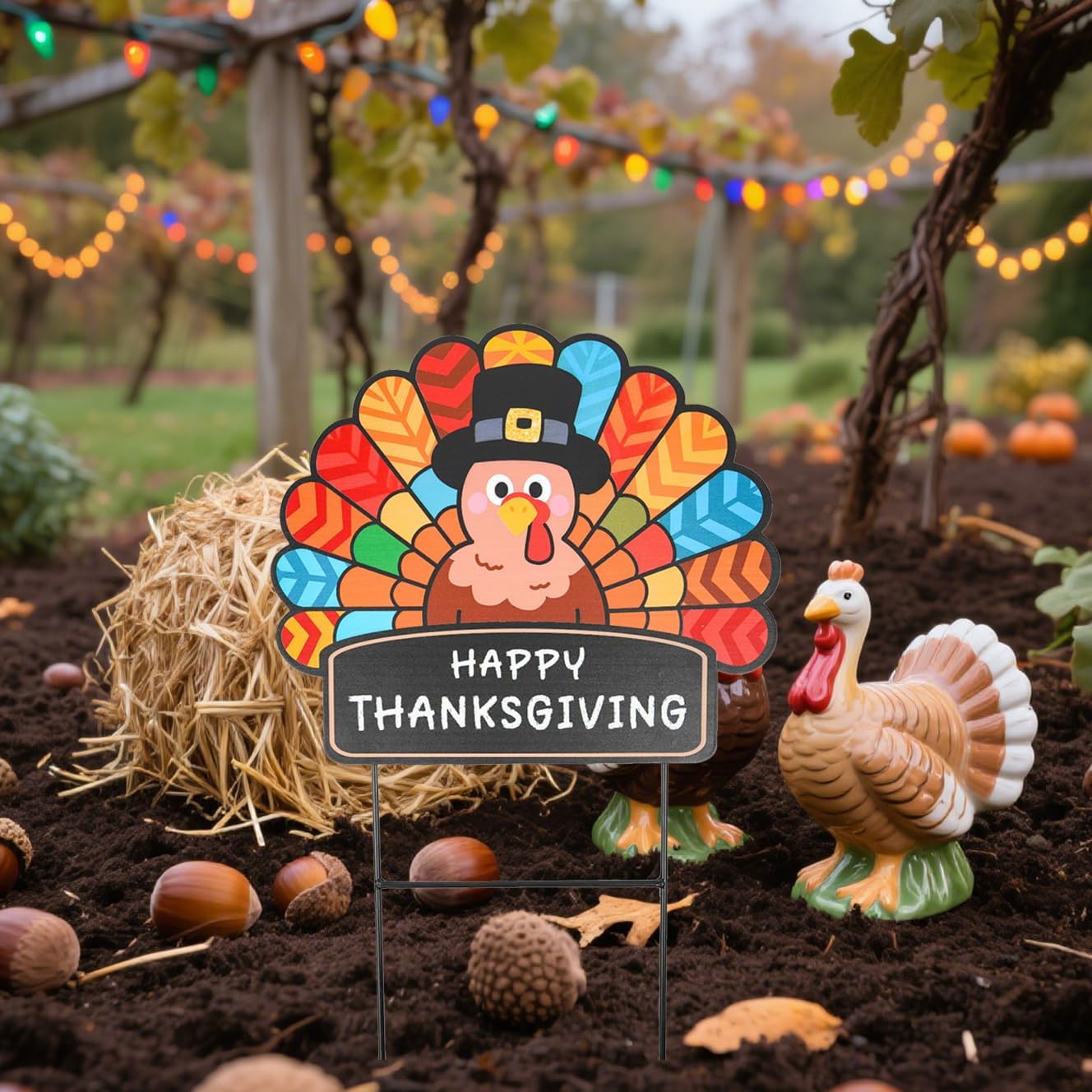 Thanksgiving Decorations Outdoor - Metal Turkey Yard Stakes Happy Thanksgiving Fall Harvest Thanksgiving Yard Stakes Welcome Sign for Garden Patio Lawn Yard Fall Autumn Outdoor Decor 23.62×13.78 Inch