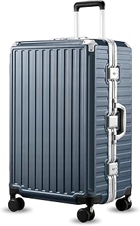 Checked Suitcase with Spinner Wheels, 8010S Aluminum Frame Zipperless Polycarbonate Hard Shell Suitcase (ZX-Core, Blue, 28 Inch)