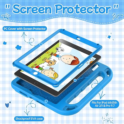 Miniatura 3 de Funda BMOUO para niños para iPad de 9.7 pulgadas 65 generación (iPad de 20172018), funda para iPad 9.7Air 2 con protector de pantalla, funda para