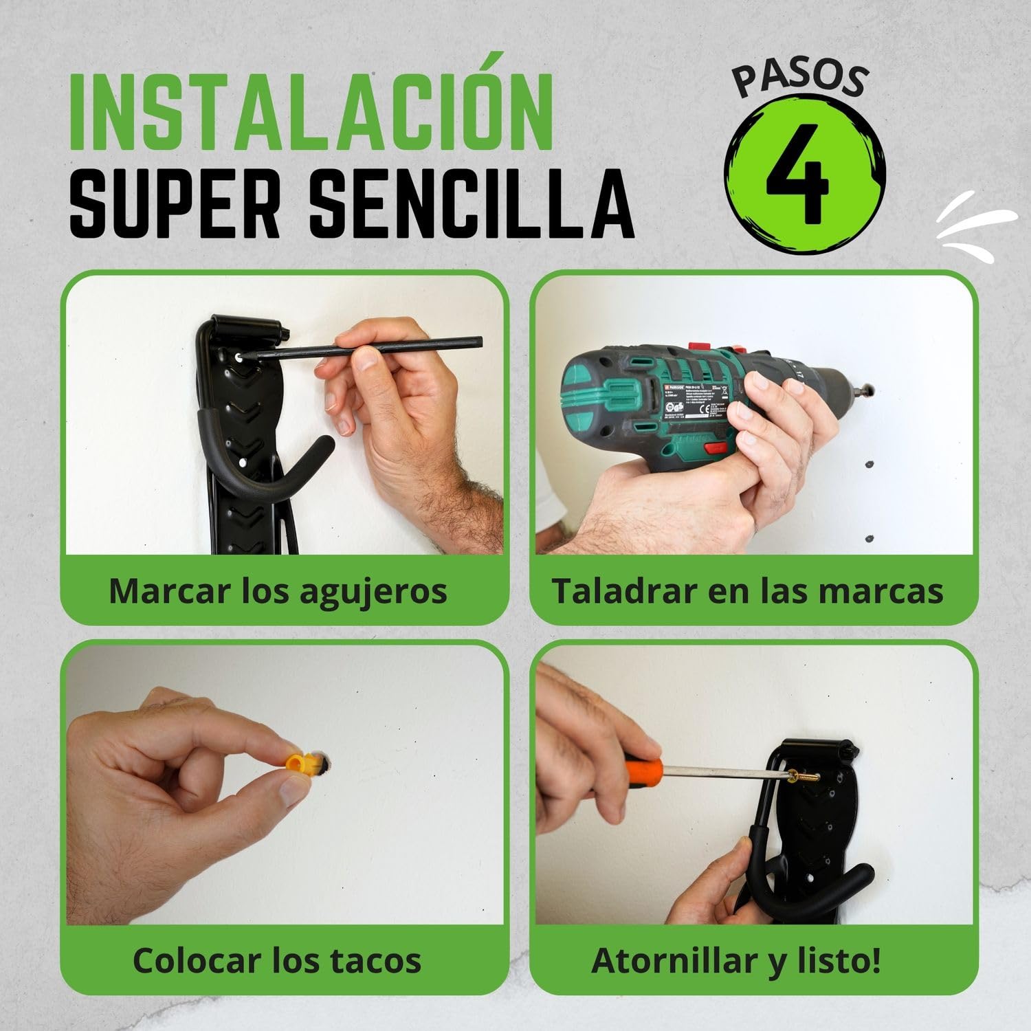 4 Soportes Para Bicicleta Pared con Protector De Pared| Gancho Bicicleta Hasta 30kg De Carga (4)