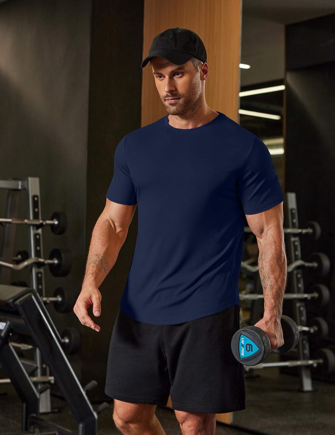 COOFANDY Mens Muscle Shirt Short Sleeve Slim Fit T-Shirts Texture Crewneck Tees Longline Gym Workout Athletic Shirt - Image 6