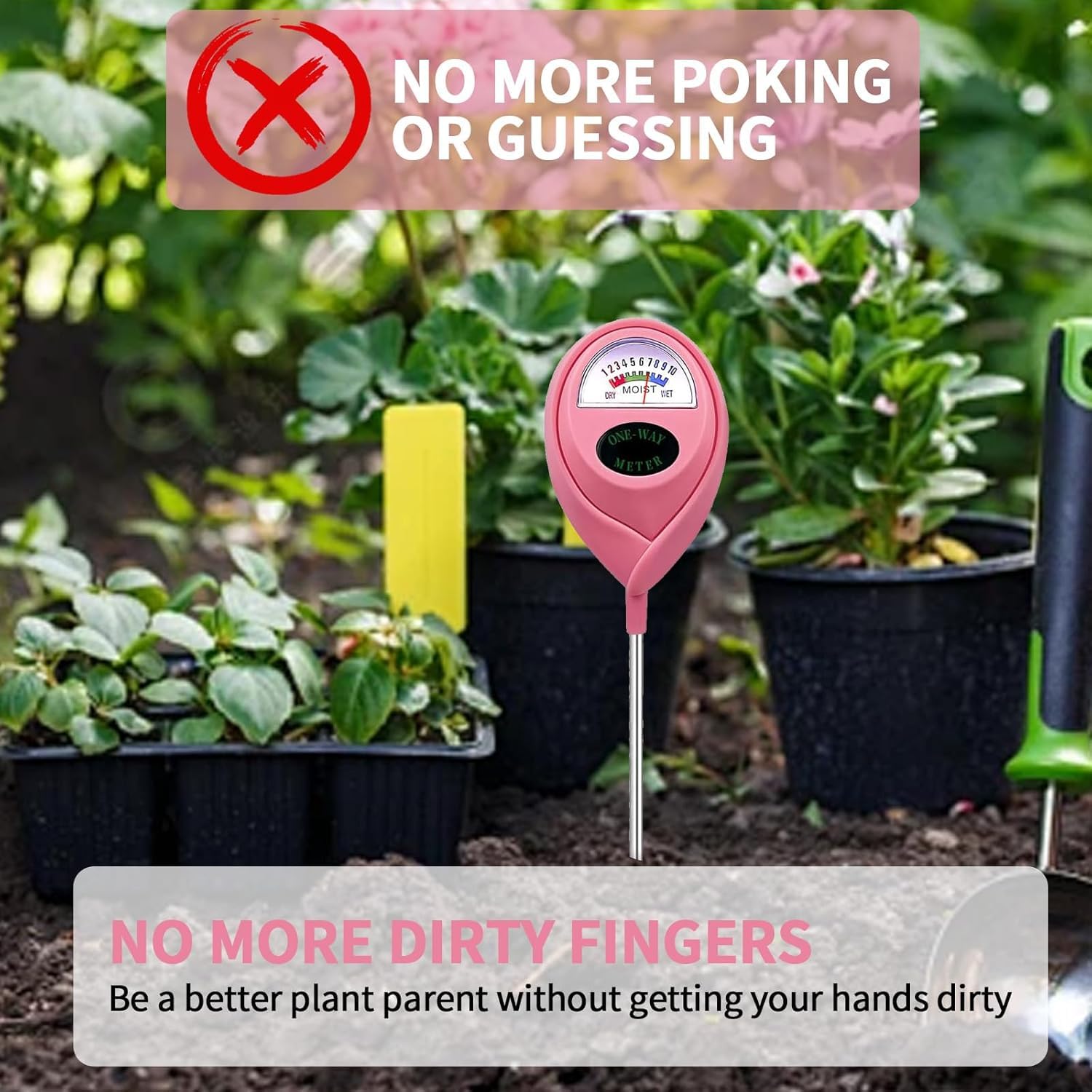 Soil Moisture Meter, Garden Plant Water Meter, Plants Moisture Meter, Lawn Soil Tester, Soil Water Gauge for Potted Plants, Plant Moisture Monitor Free Plant Watering Guide (Pink)