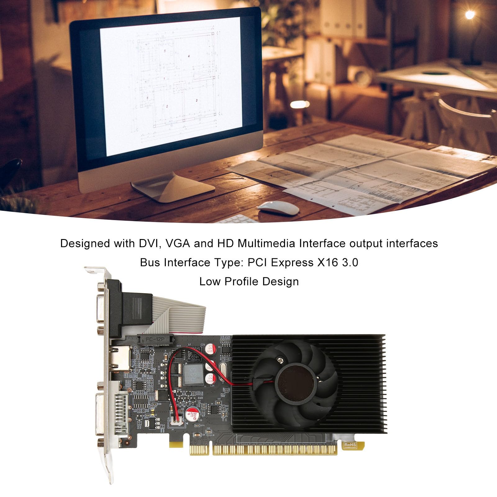ciciglow Scheda Grafica Desktop, Scheda Grafica per Computer DDR3 da 4 GB a 128 Bit Scheda Video DVI HD VGA X16 3.0 700/1400 MHz per Chassis del Computer