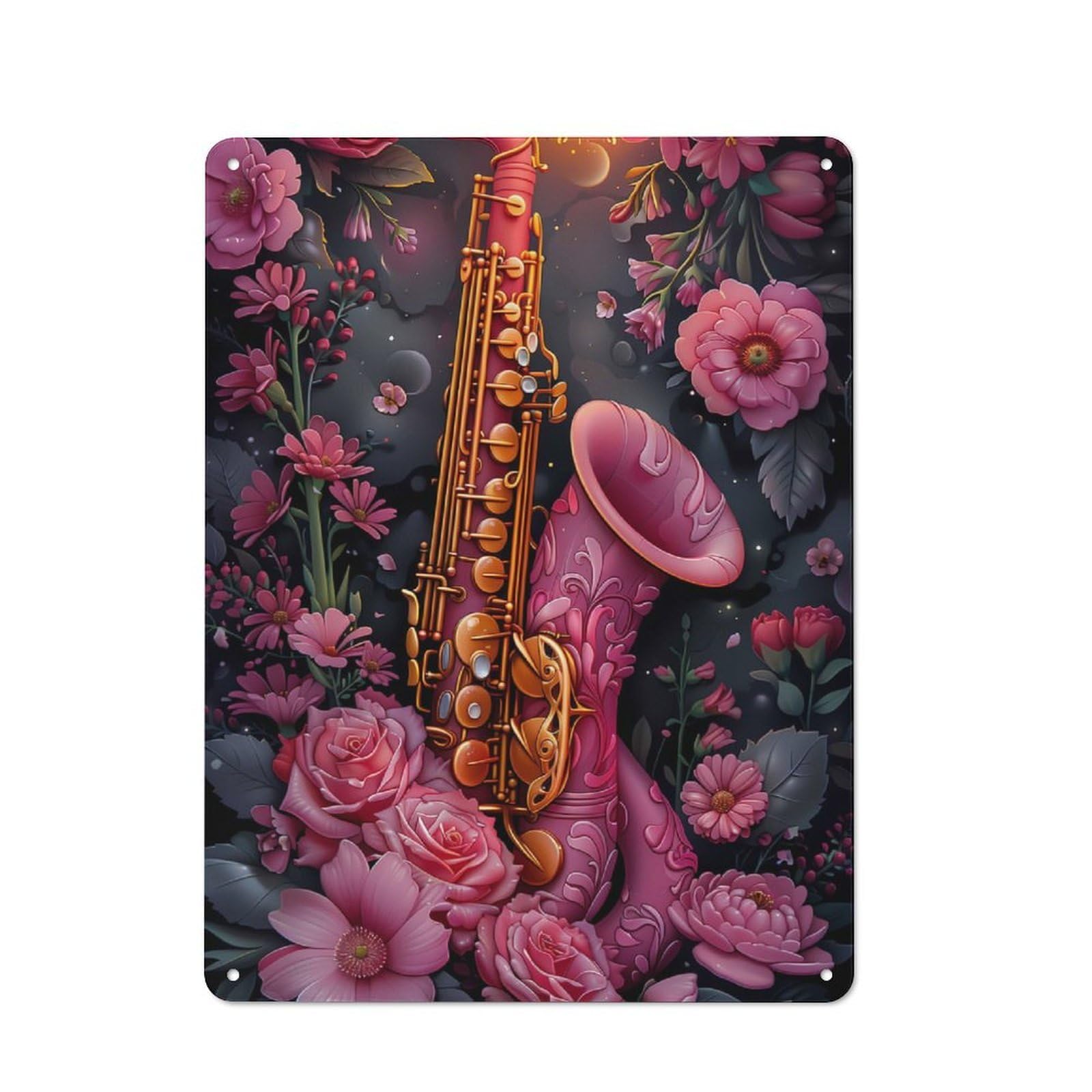 Junmoney Floral Trumpet For Home Office Or Studio, Retro Metal Wall Sign 40X30cm, For Vintage Wall Decor Fans, For Metal Sign Collectors