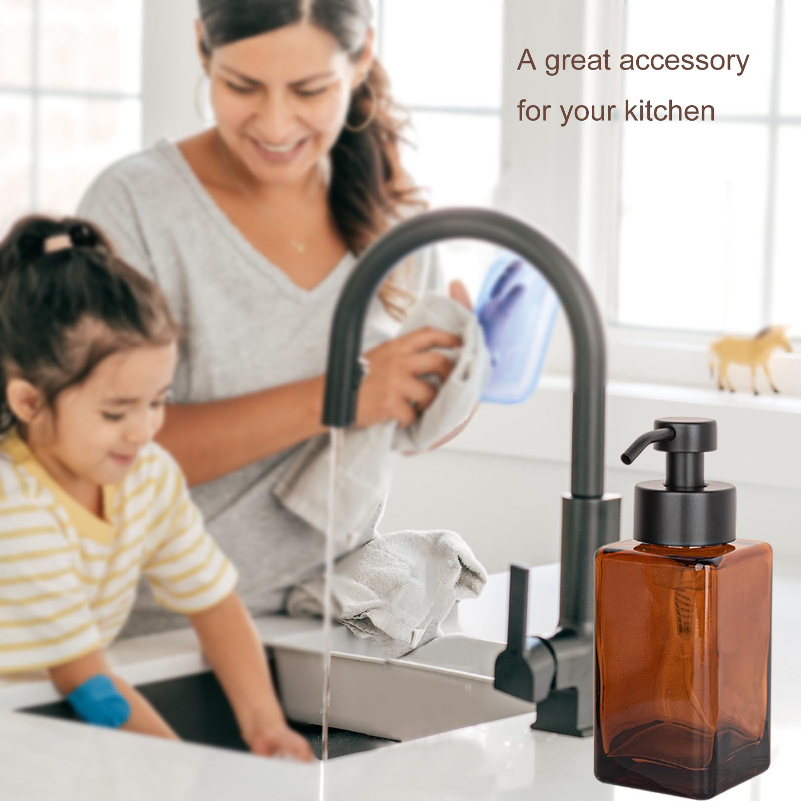 Dispensador de jabón espumoso con bomba de acero inoxidable, botellas de jabón líquido de vidrio recargables de 12 onzas para baño, fregadero de cocina, decoración del hogar