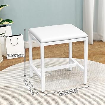 Dressing Stool White with Cushion, Modern Cosmetic Stool for Bedroom, Padded Vanity Stool, Footstool for Sofa, Makeup Chair