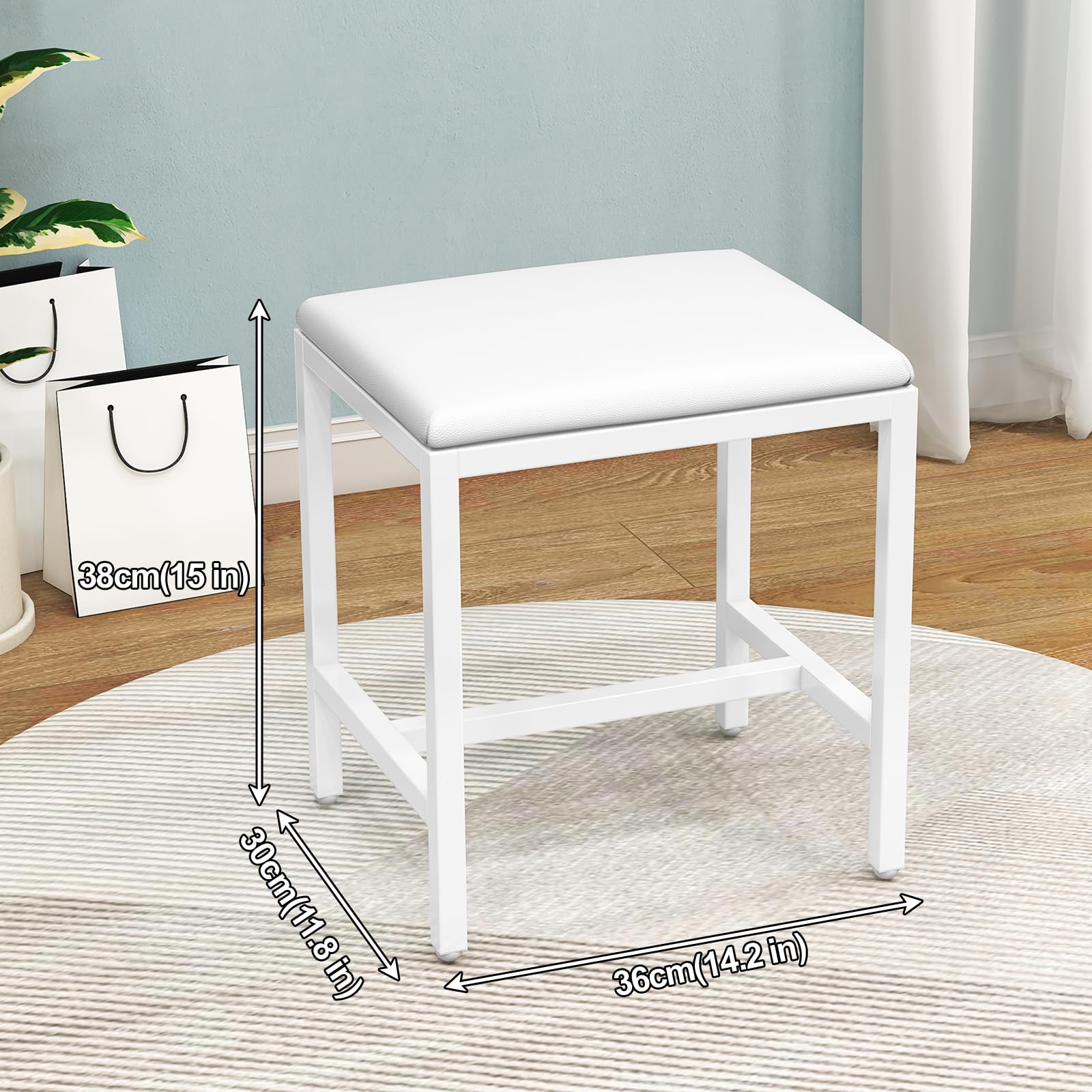 Sgabello da trucco bianco con cuscino, moderno sgabello cosmetico per camera da letto, sgabello imbottito Vanity, poggiapiedi per divano, sedia trucco