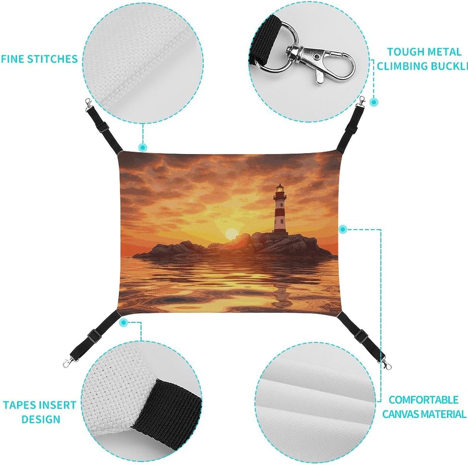 review Hanging Pet Hammock, Sea Lighthouse in Sunset Printed Soft Breathable Pet Hammock with Adjustable Straps and Metal Hooks for Cats Small Dogs Rabbits Sugar Gliders