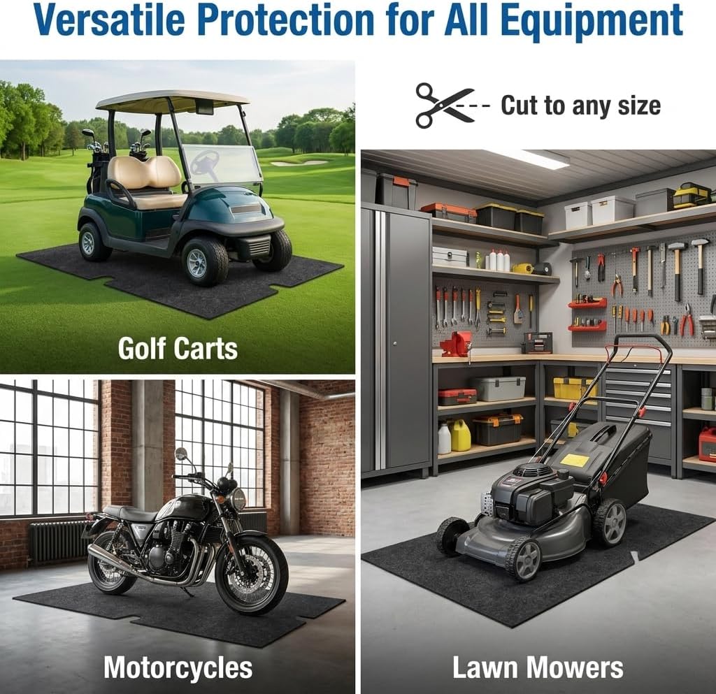 Car Heavy Duty Garage Floor Mat, Motorcycle Mat 35.43" x 59.06" Thickened Waterproof Oil-Absorbent Protective Flooring, Non-Slip Adhesive Backing Garage Rug (Black)