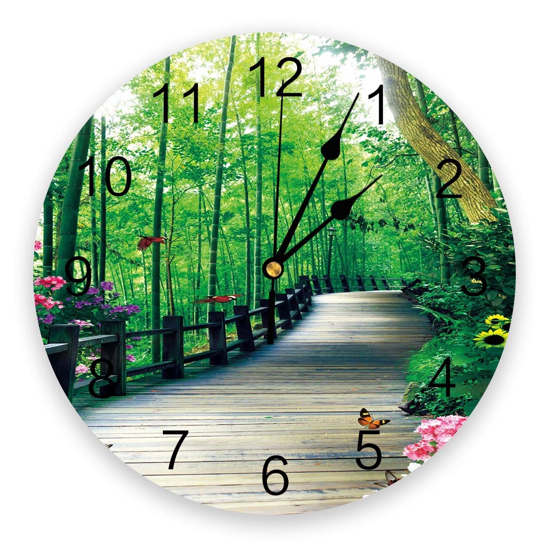 ELD Promenade Bambus Wald Blumen Schmetterling Kreative Wanduhr Stille Moderne Uhr Uhr Wohnzimmer Home Decor Wanduhr Ostergeschenk