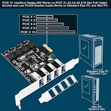 PCIE 4-Ports Superspeed 5Gbps USB 3.0 Expansion Card for Windows 11, 10, 8.x, 7, Vista, XP Desktop PCs, Built in FebSmart Self-Powered Technology, No Need Additional Power Supply (FS-U4L-Pro)