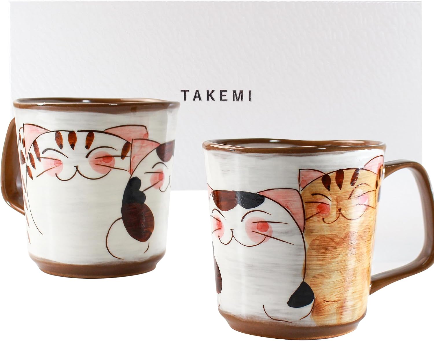 Arita yaki (Ware) Japanese Cat Mug, Set of 2, 12 fl oz (350 ml), Handmade Ceramic Mug, Made in Japan, Comfort Grip Handle, For Coffee and Green Tea or Soup, Matcha Tea, Gift Box, Cat Lover Gift
