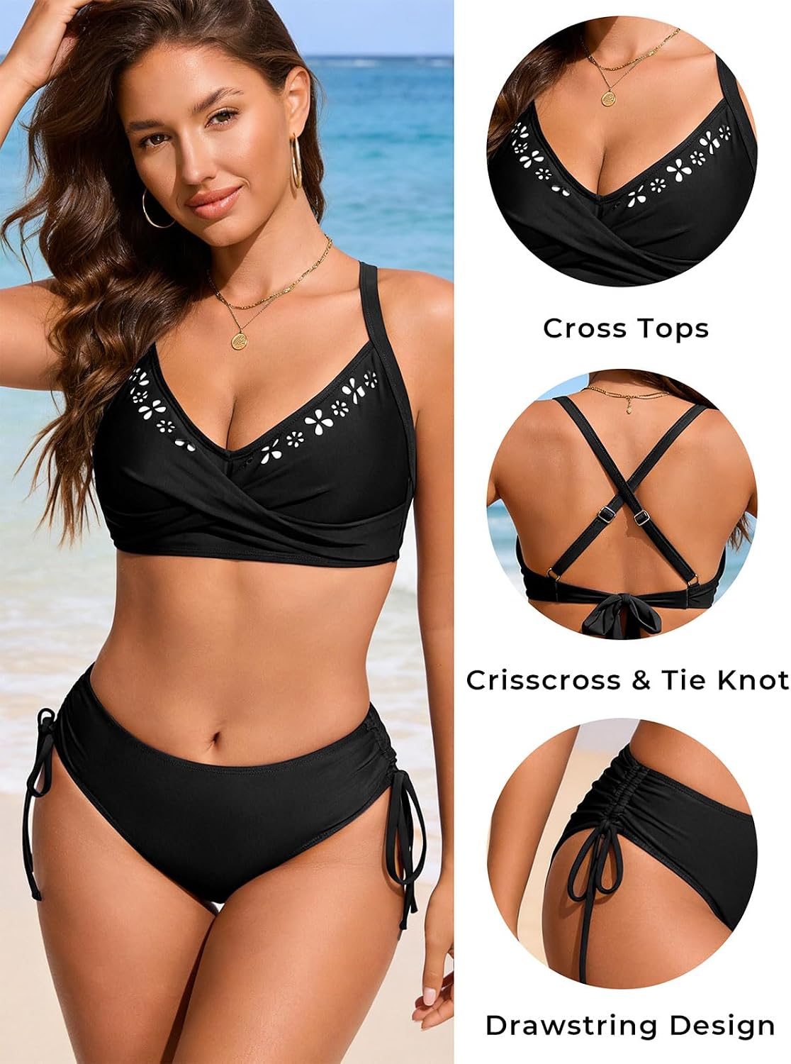 RIHOAS Women's Bikini Set Two Piece Swimsuit Modest Bathing Suit Twist Front Floral V Neck Top String Mid Rise Bottom image 4