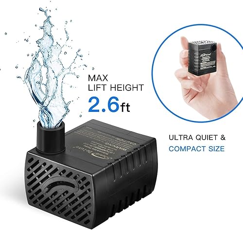 Miniatura 6 de Simple Deluxe Bomba de agua sumergible de 80 GPH (300 LH, 3.6 W), bomba de fuente ultra silenciosa con 2.6 pies, 2 boquillas para acuario, piscina,