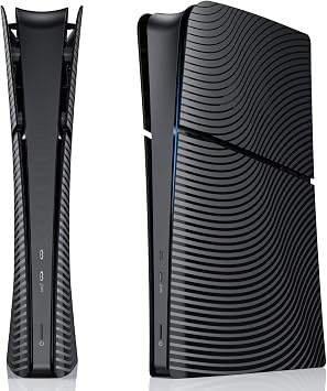 HONCAM Console Cover for PS5 Slim Digital Edition Only, PS5 Slim Accessories with Cooling Vents, Shockproof ABS Shell Plates with Dust Filter and Geometric Wave Pattern, Black