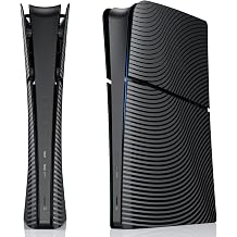 HONCAM Console Cover for PS5 Slim Digital Edition Only, PS5 Slim Accessories with Cooling Vents, Shockproof ABS Shell Plates with Dust Filter and Geometric Wave Pattern, Black