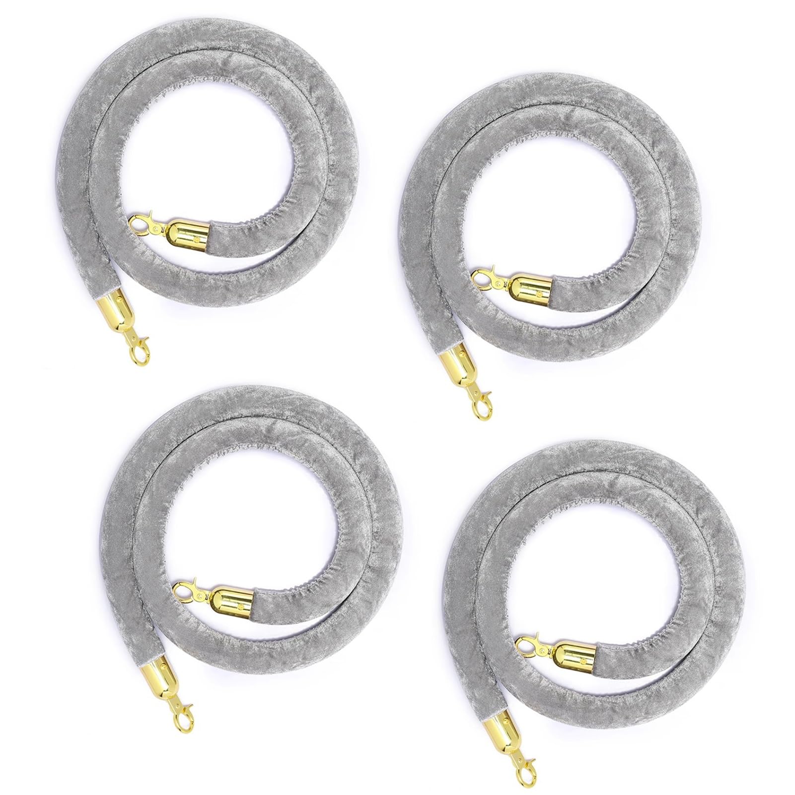 4 Pack Velvet Stanchion Rope Grey, Hanging Velvet Ropes Red Carpet Party Decoration, Crowd Control Barrier Queue Line Rope with Hook(Gold Hook,1m/3.3ft)