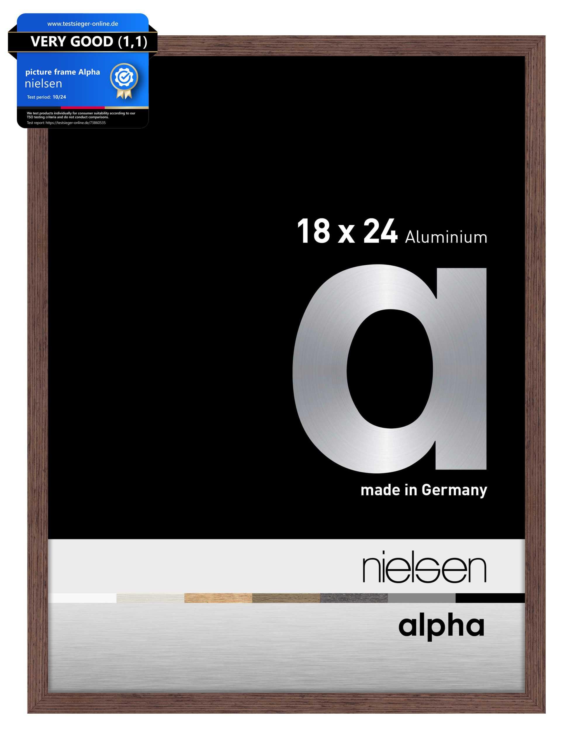 nielsen Alpha Light Wenge Aluminium Picture Frame - 18x24cm - with Float Glass and Easy Push-Turn Clips - For Photos and Art — image 1
