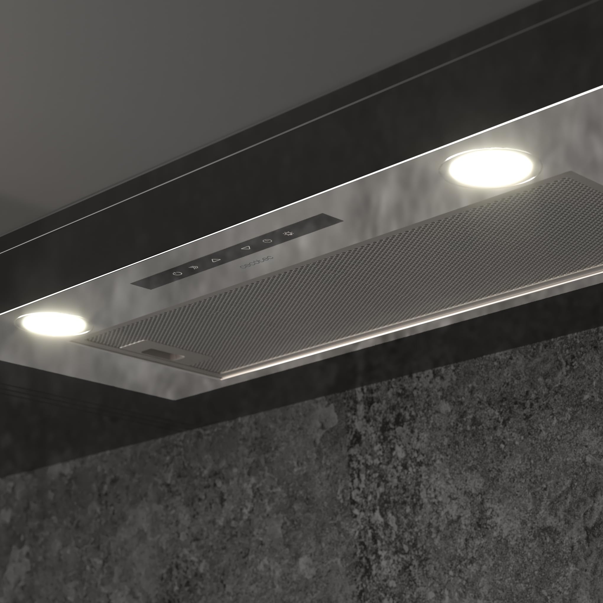 Cecotec Hotte Aspirante 75cm Bolero Flux IT 755500 Inox A++. Moteur 70W, 3 Niveaux de Puissance, Faible consommation, Finition inox, Puissance 550m³/h, Tactile, Booster, Lumière et Filtre à charbon