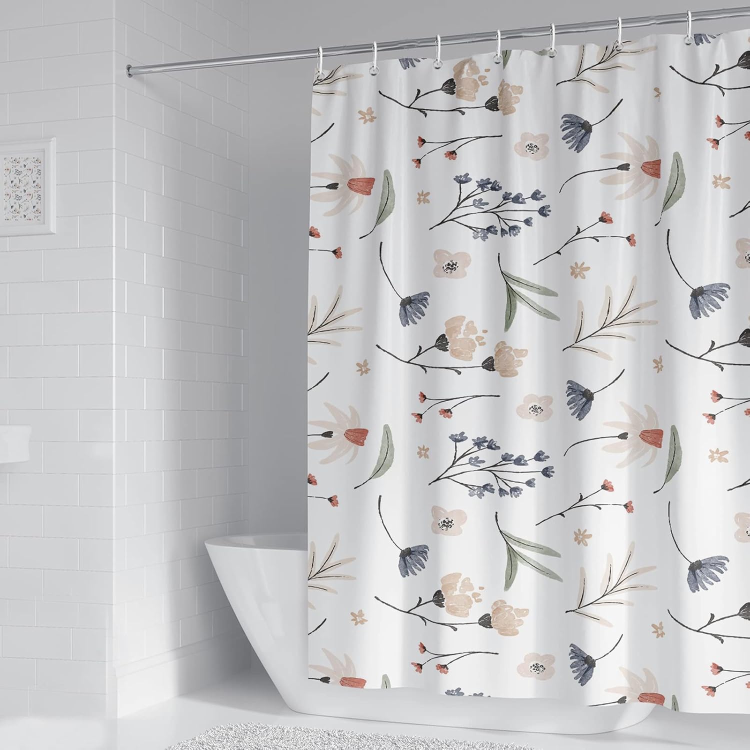 BANLMEYD Shower Curtain Mould Proof Resistant Waterproof Floral