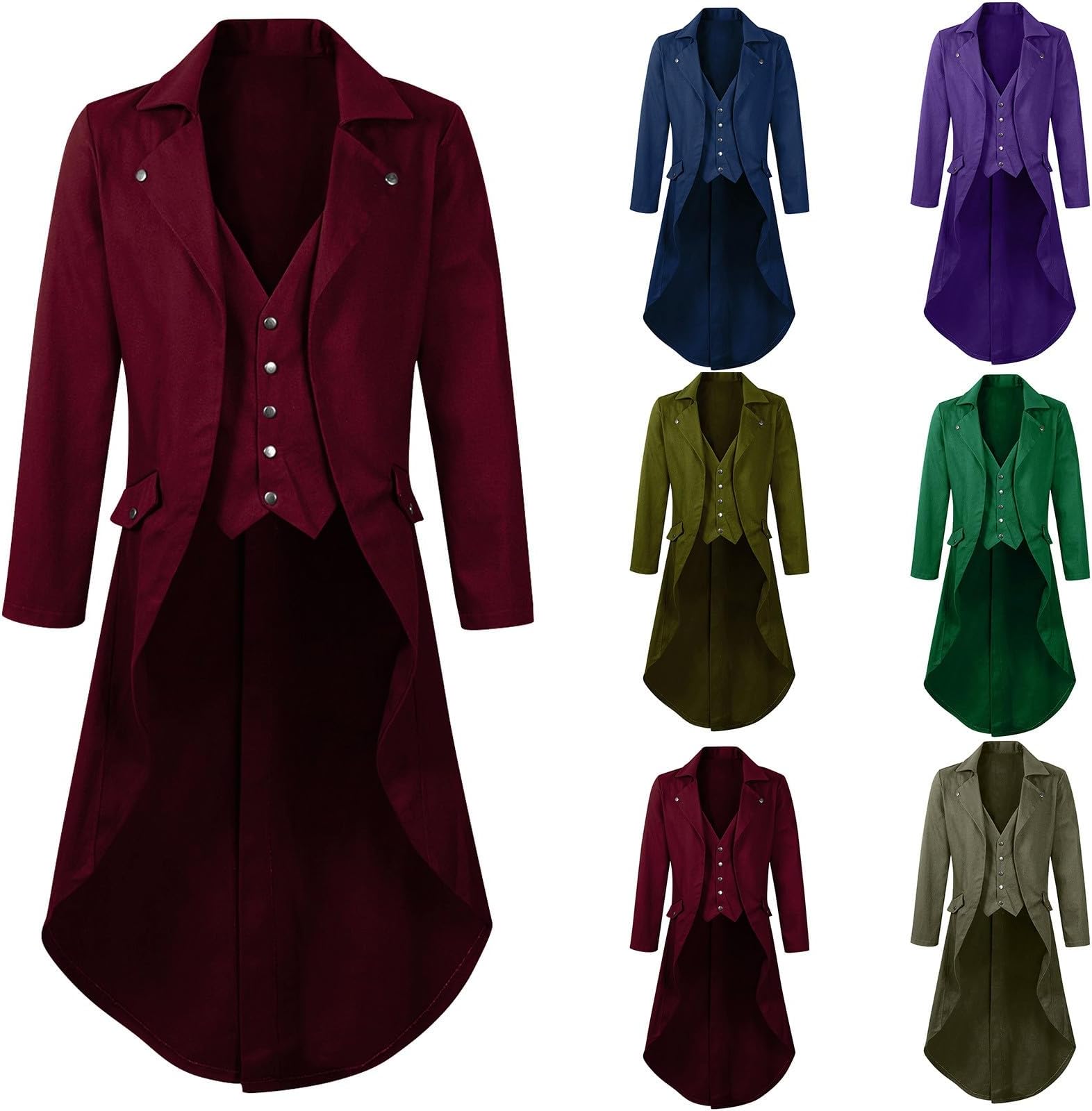 Adult Medieval Steampunk Tailcoat UK Sale Clearance Men's Vintage Victorian Jackets Gothic Halloween Costumes Renaissance Long Trench Coats Lapel Collar Button Elegant Tuxedo Retro Tail Coat