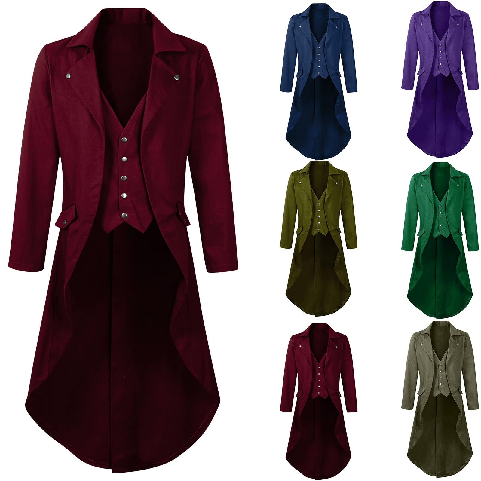 Adult Medieval Steampunk Tailcoat UK Sale Clearance Men's Vintage Victorian Jackets Gothic Halloween Costumes Renaissance Long Trench Coats Lapel Collar Button Elegant Tuxedo Retro Tail Coat