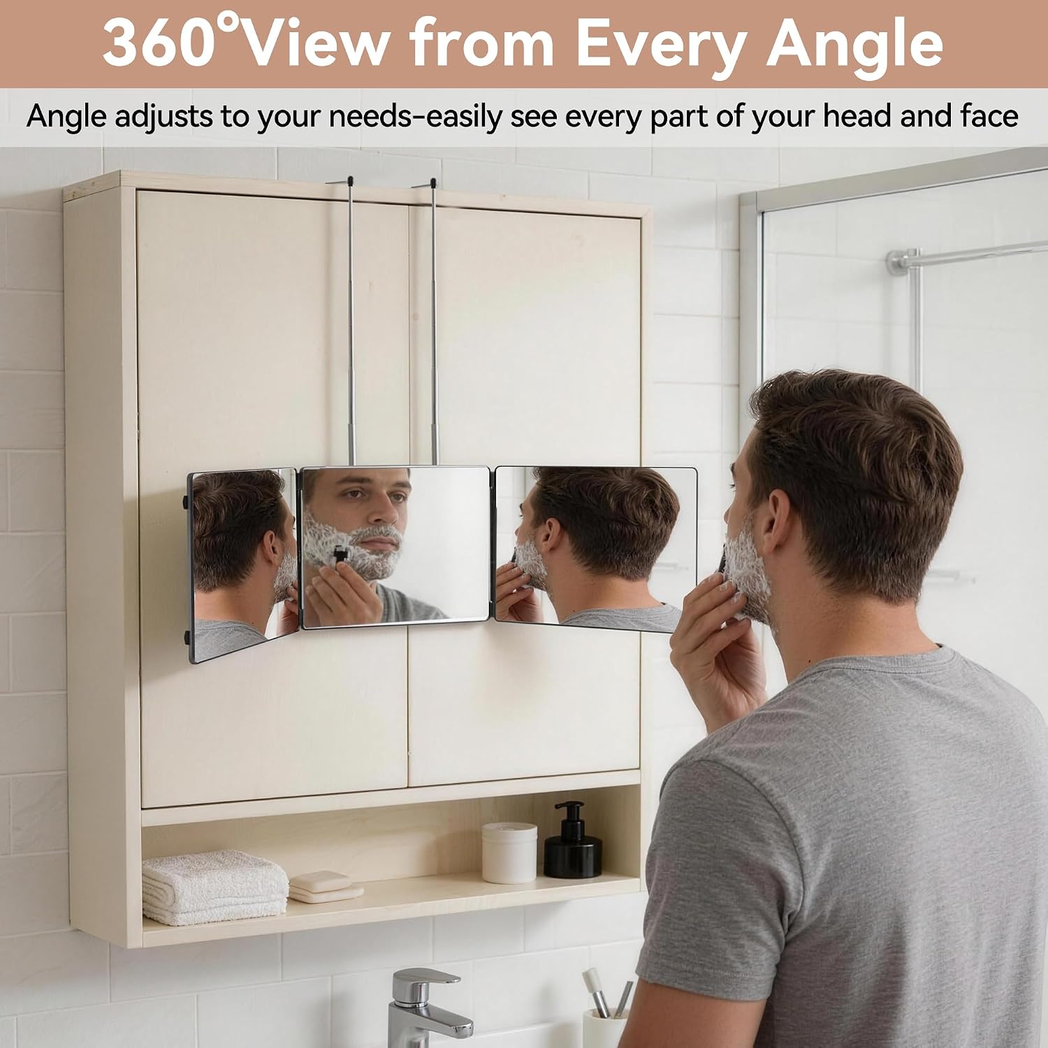 3 Way Mirror for Self Hair Cutting-360° Barber Self Cut Trifold Mirror image 3
