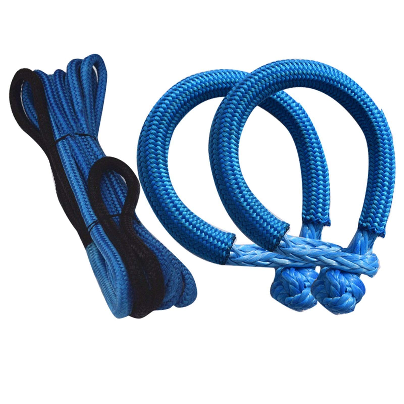 Winch Rope, 12mm*6m Kinetic Recovery Rope 6mm*80mm Soft Shackles for ATV UTV SUV Towing Offroad Parts Blue Colo