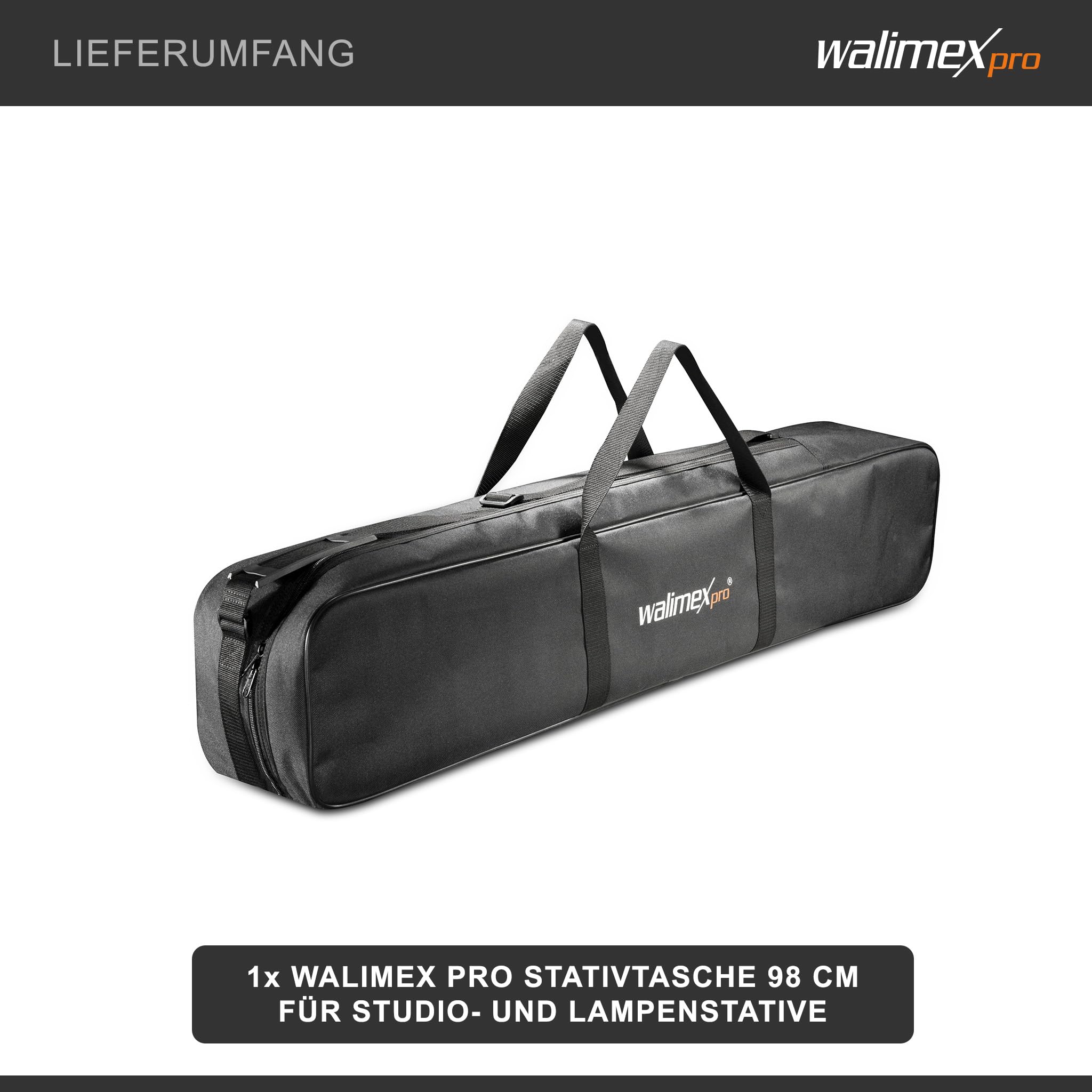 Borsa Treppiede Walimex Pro 98 Cm Per Max. 4 Monolocali Fino A 96 Cm - Borsa Per Il Trasporto Con Tracolla, Pratica E Comoda, Imbottitura Spessa, Esterno: 98 X 18 X 16 Cm, Interno 96 X 17 X 14 Cm