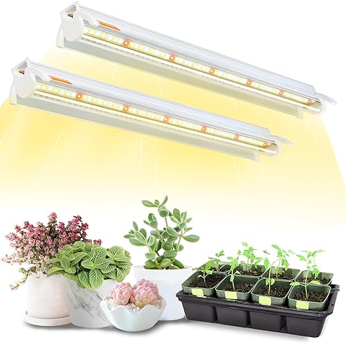 Luces de cultivo T5 para inicio de semillas, 16 pulgadas de largo, 2 unidades (10 W x 2) barra de luz LED de espectro completo con reflectores para