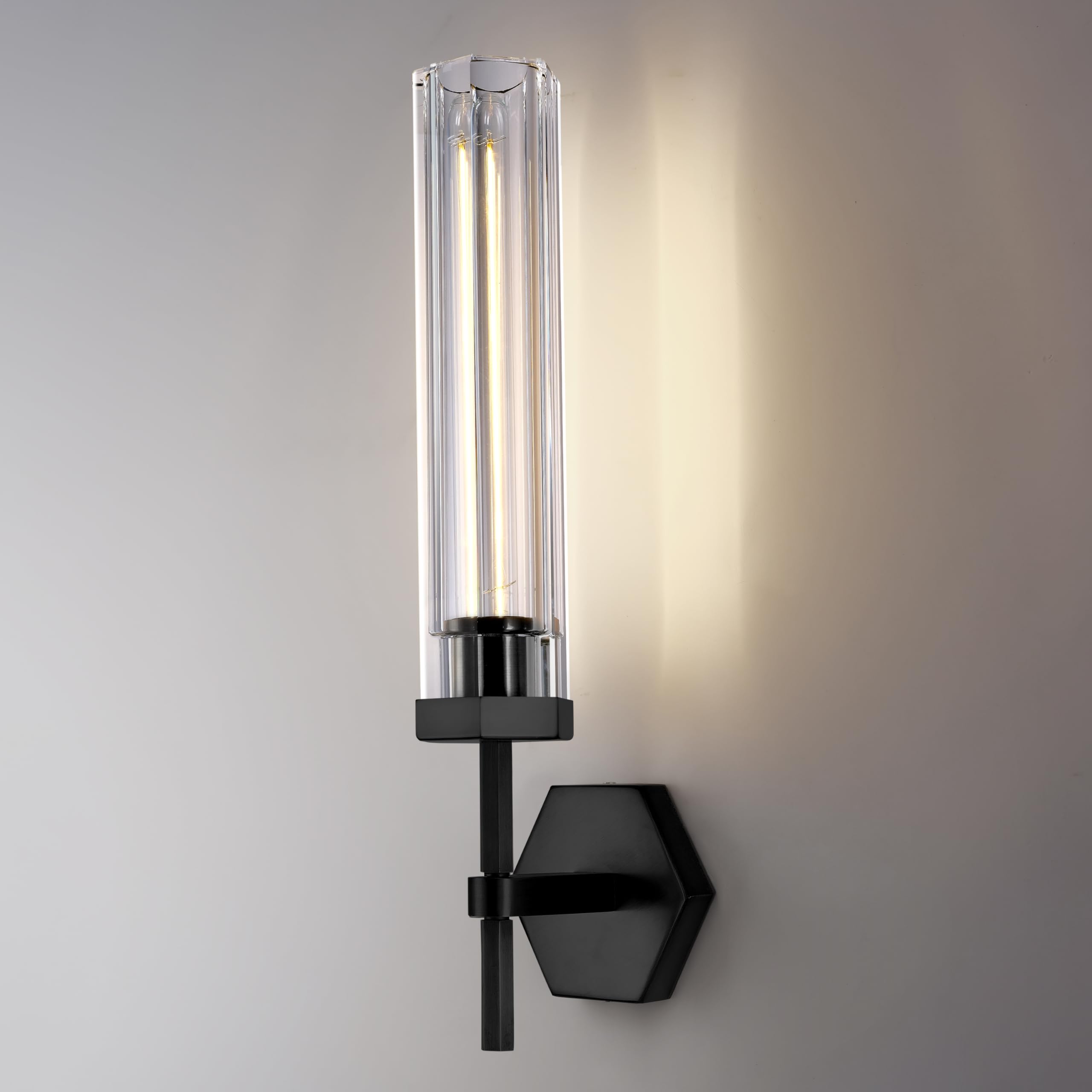 Joyunleo 18.5" Modern Crystal Wall Sconce, Black Bathroom Sconces with ...