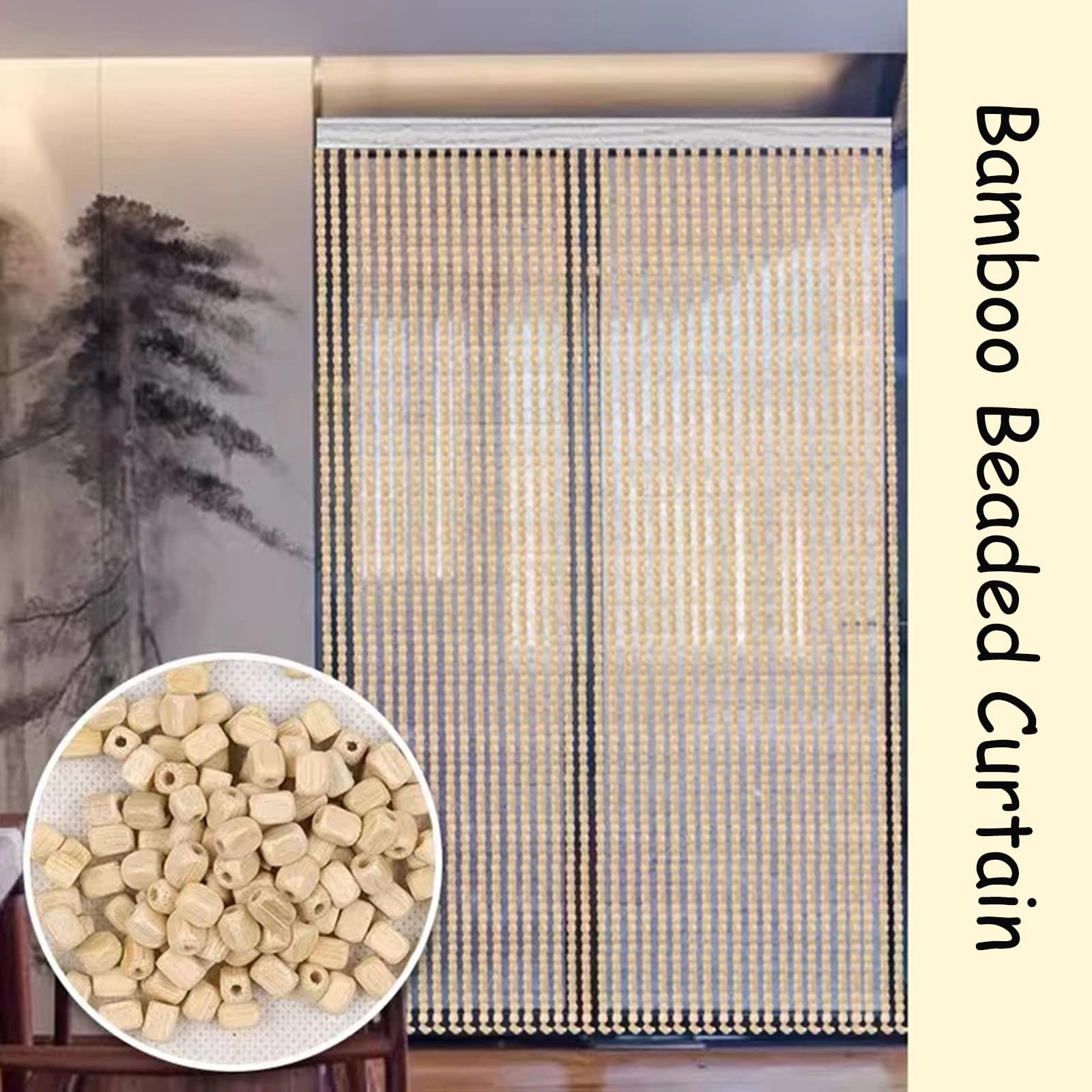 Rideau de Perles Exterieur En Bois,Rideau de Porte Perles,Rideaux Occultant Isolation Thermique,Panneau Draperie Rideaux Décoratif,pour Chambre Bureau,Personnalisable (80 strands (80x200cm))