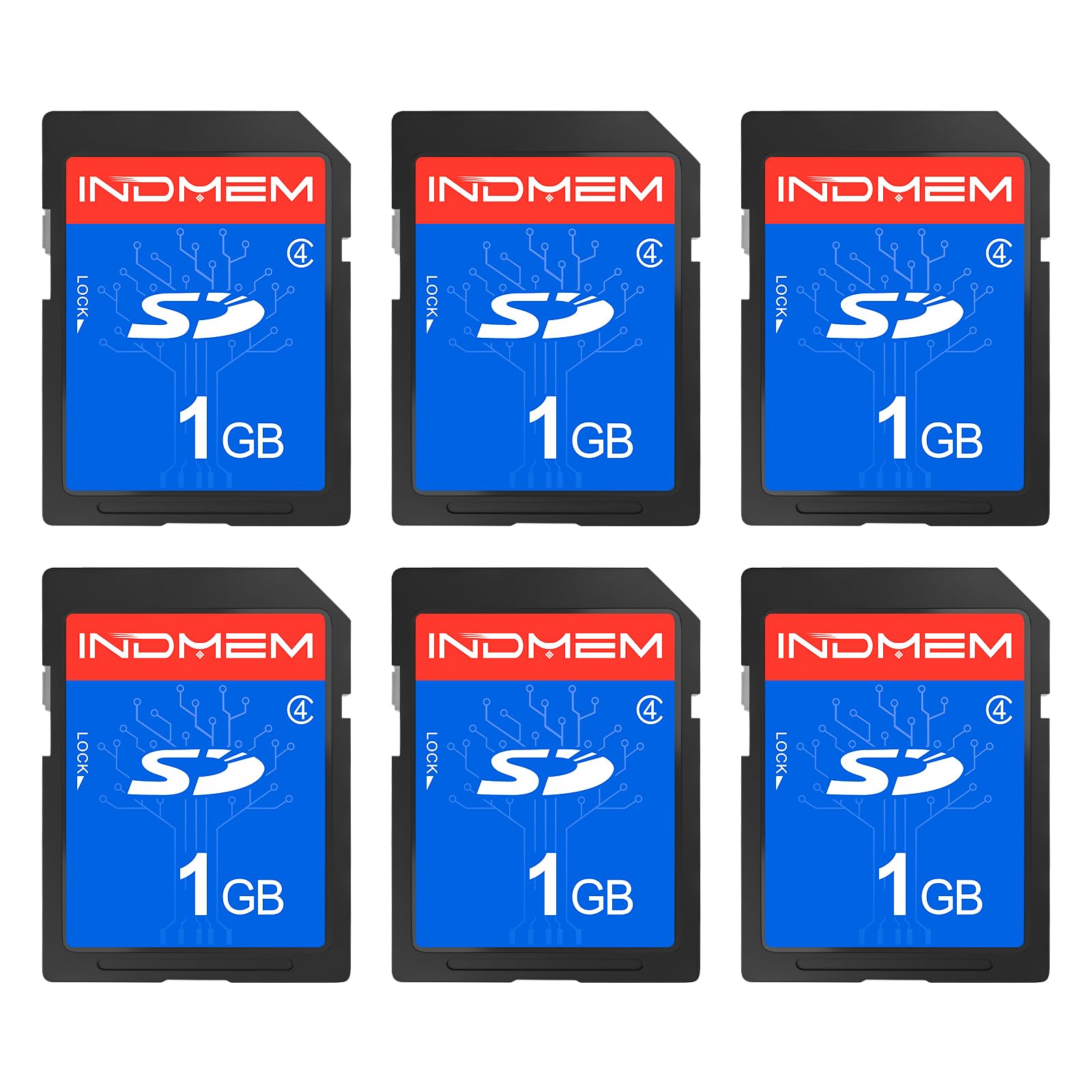INDMEM SD Card 1GB, 6 Packs Class 4 1GB Flash Memory Card MLC Standard Secure Digital Cards Camera Card