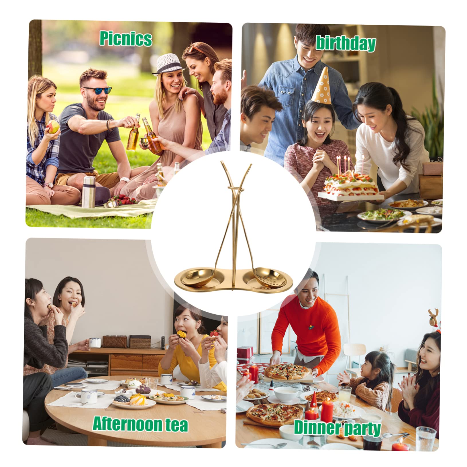 FUNOMOCYA Inspired Slotted Spoon Colander Set Metal Serving Utensils for Cooking Serving