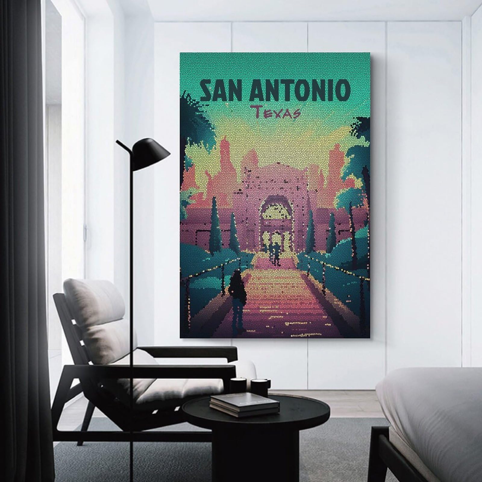 Junmoney San Antonio Texas Mosaic Art Canvas Art Print, 12x18inch(30x45cm), for Restful Interiors, Bedrooms Or Small Rooms, A Warm Accent for Relaxed Interiors