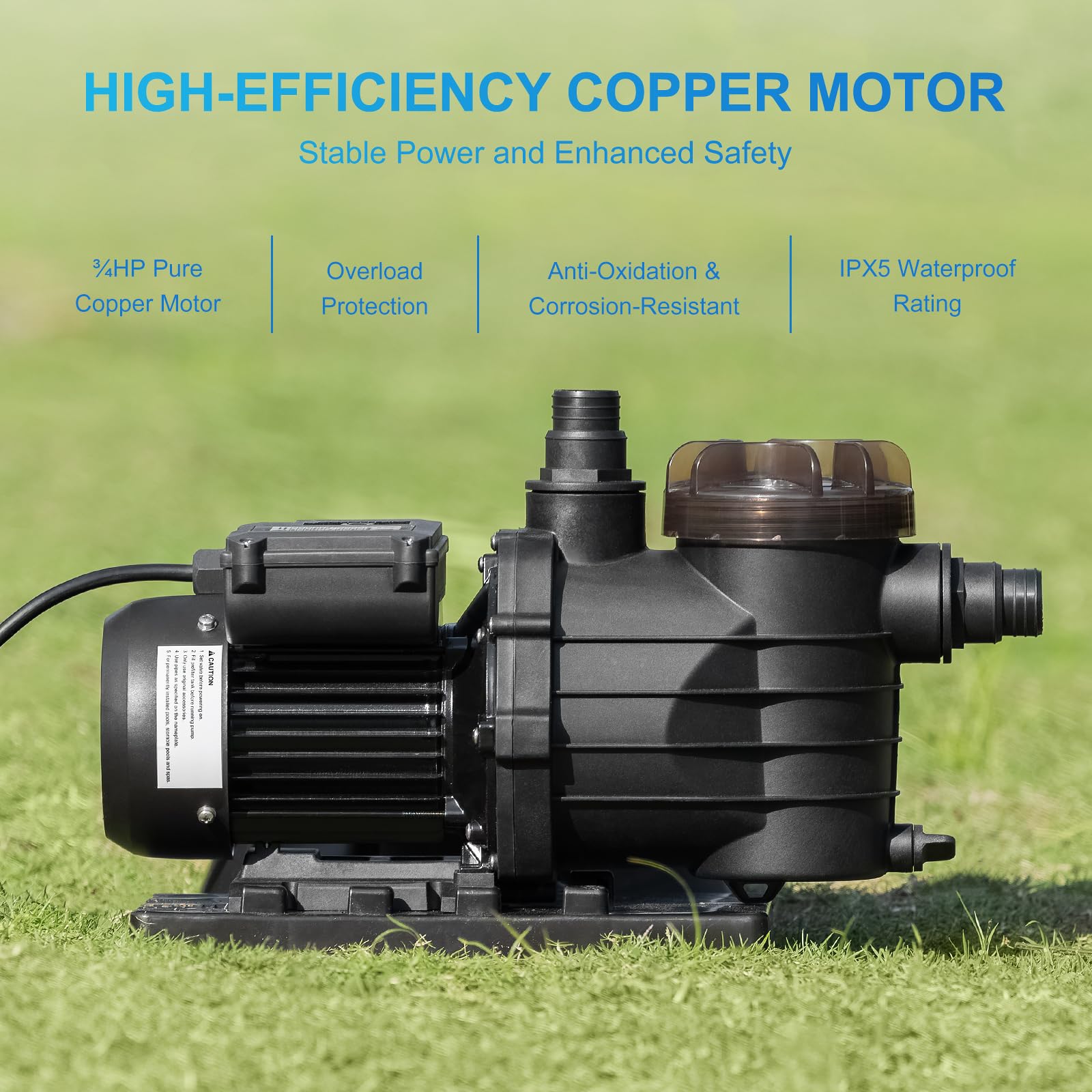Airthereal Pompe de filtre à sable 33 cm pour piscine hors sol, moteur ¾ CV, noir | AquaMind AM13 Système de filtre à sable pour piscine, 3 435 GPH, valve à 7 voies, pour piscines jusqu'à 38 000 litres