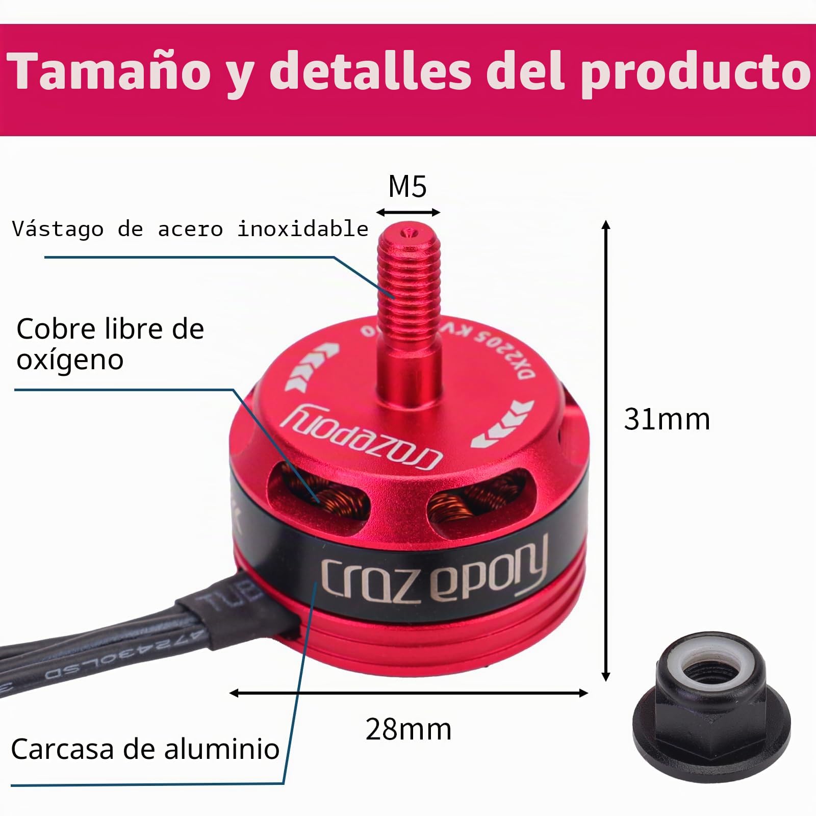 Motor RC sin escobillas pequeños, 4 unidades, DX2205 2300 KV, motor sin escobillas 2-4S Racing Edition rojo para QAV210 X220 QAV250 FPV Racing Drone (2CW 2CCW)