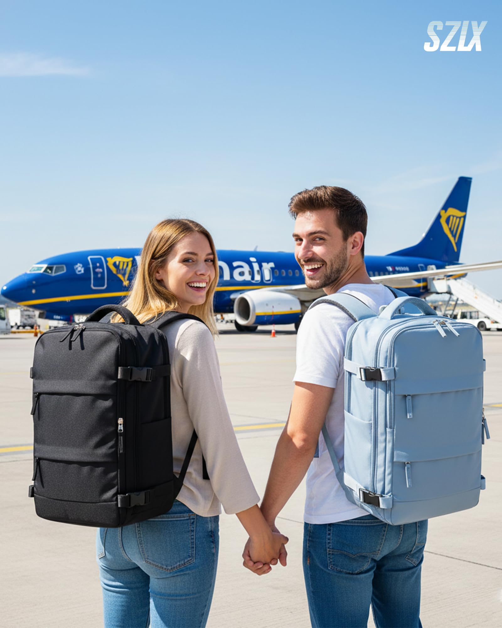 SZLX Zaino Ryanair 40x30x20 Sottovuoto Zaino da Viaggio 40x20x25 Ryanair Wizzair Donna da escursionismo impermeabile Zaino Casual Laptop da 14 Pollici con porta di ricarica USB Scomparto per Scarpe