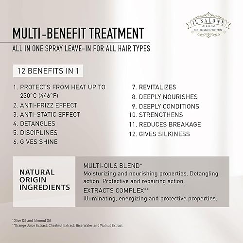 Miniatura 4 de Il Salone Milano Professional 12 en 1 - Tratamiento capilar sin enjuague - Protector térmico + espray desenredante con control de encrespamiento -