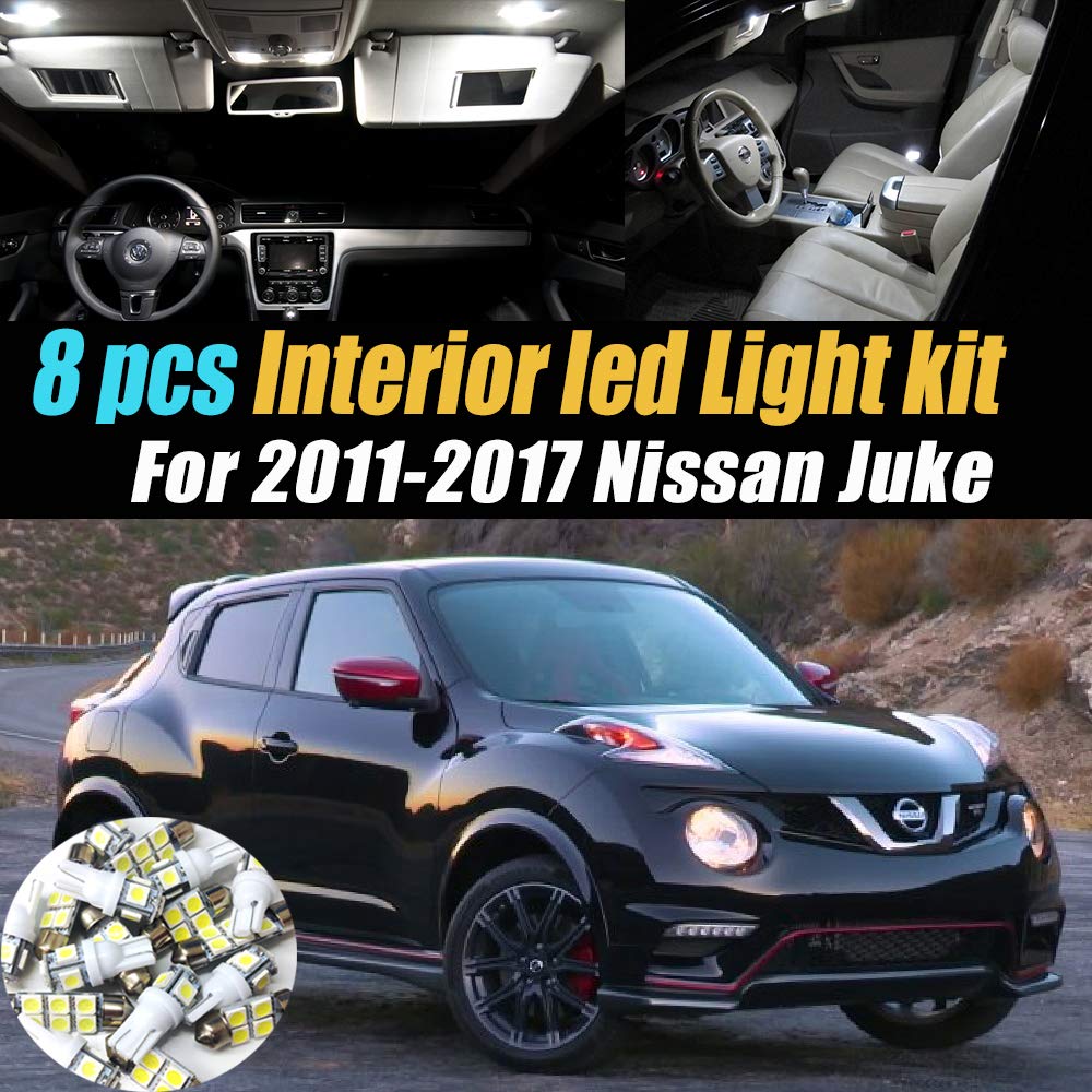 8Pc Super White 6000k Car Interior LED Light Bulb Kit Pack Compatible for 2011-2017 Nissan Juke