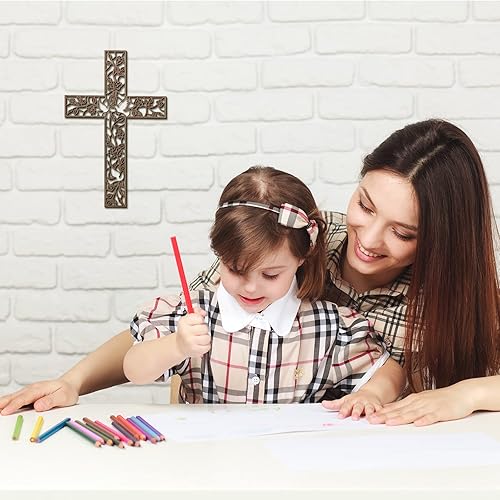 Miniatura 7 de Yookeer Cruz de madera para colgar en la pared, paloma religiosa, decoración de sala de estar, decoración rústica de madera para el hogar