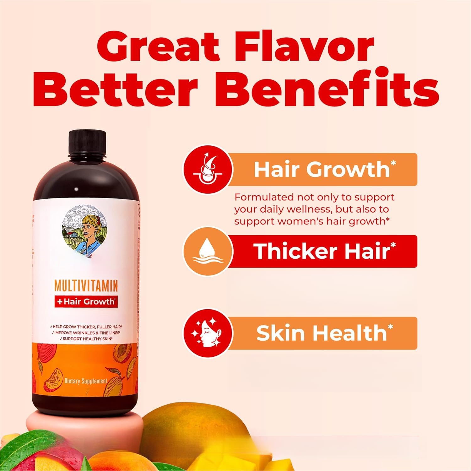 Multivitamina Líquida+Crecimiento Del Cabello | Crecimiento del cabello | Mujeres para cabello más grueso y arrugas faciales | Protección de la piel