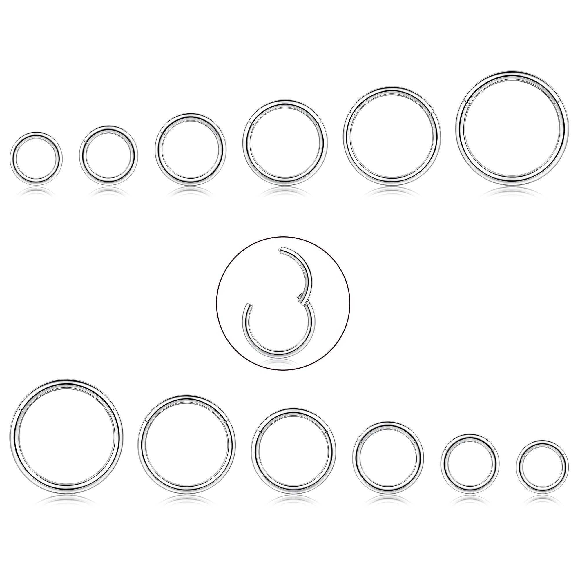 CASSIECA 12 Unids 16G de Acero Inoxidable Nariz Piercing Aro Pendientes para Las Mujeres Niñas Anillo de Piercing de Nariz Pierna del Labio Joyería del Cuerpo 6-16mm