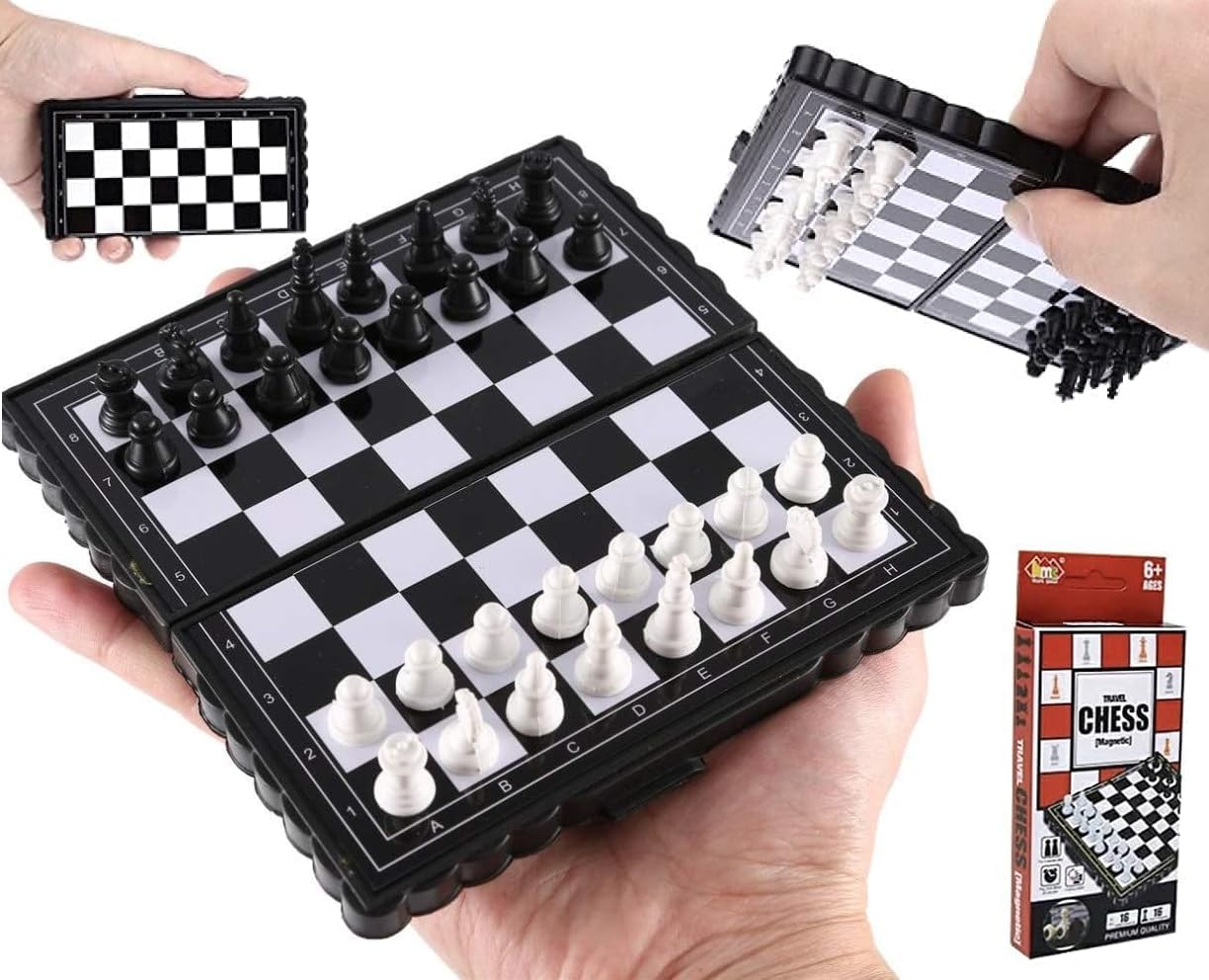 Amitasha Magnetic Chess Board 5 Inch Mini Folding Board Game - Pieces Storage Portable Travel Chess Game - Beginner Chess Set for Kids, 6 up Ages