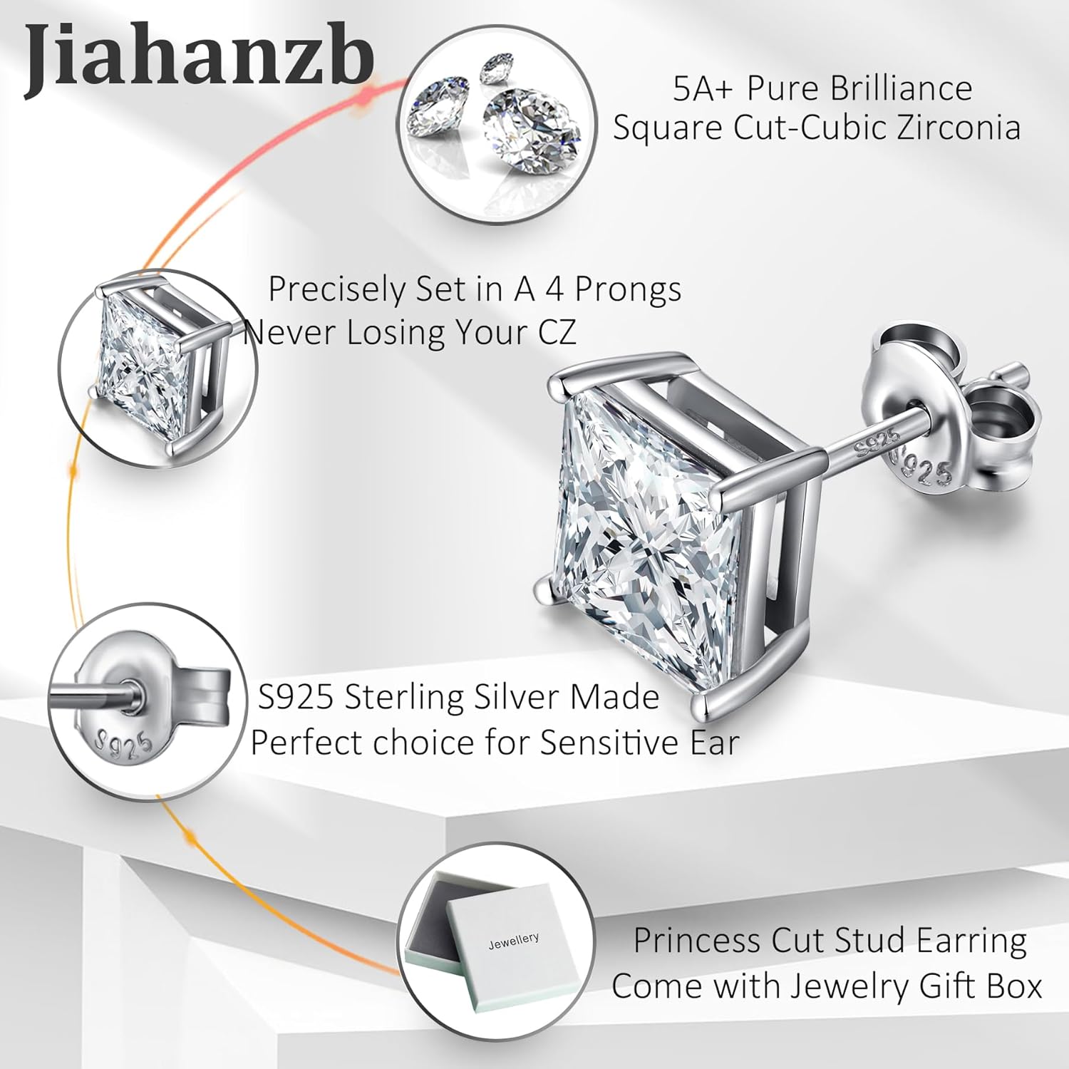 Sparkling Square Stud Earrings 925 Sterling Silver Cubic Zirconia Stud Earrings Hypoallergenic Earrings for Women/Men 4MM-8MM - Image 6