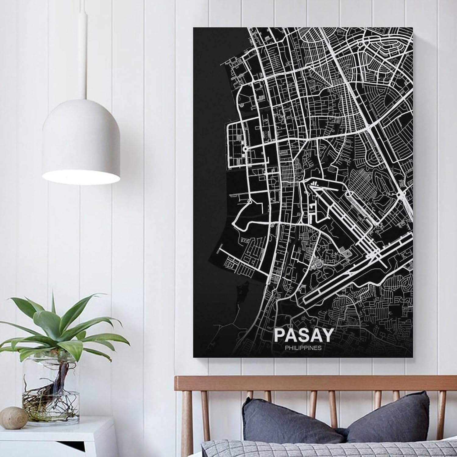 ZLEIZ Pasay City Philippines Map Poster Black And White Hometown City Print Modern Home Canvas Art Wall Decor Posters Home Bar Restaurant Garage Cafe Logo Gift 24x36inch(60x90cm)