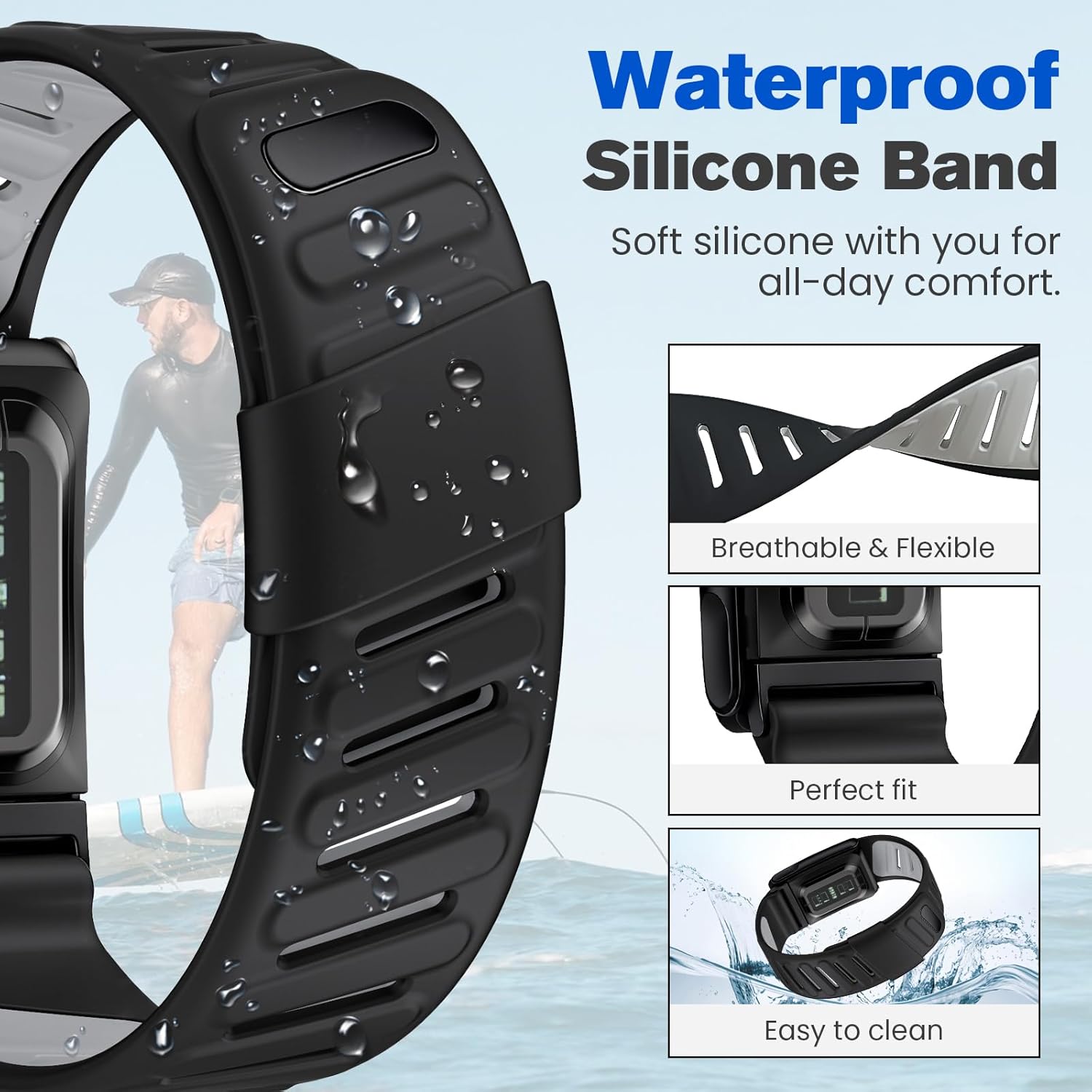 Silicone-Sport-Strap for Whoop 5.0 Bands - Replacement Strap for Whoop 5.0 One/Peak/Life,Waterproof,Breathable,Durable,Adjustable(Not for Whoop 4.0/3.0