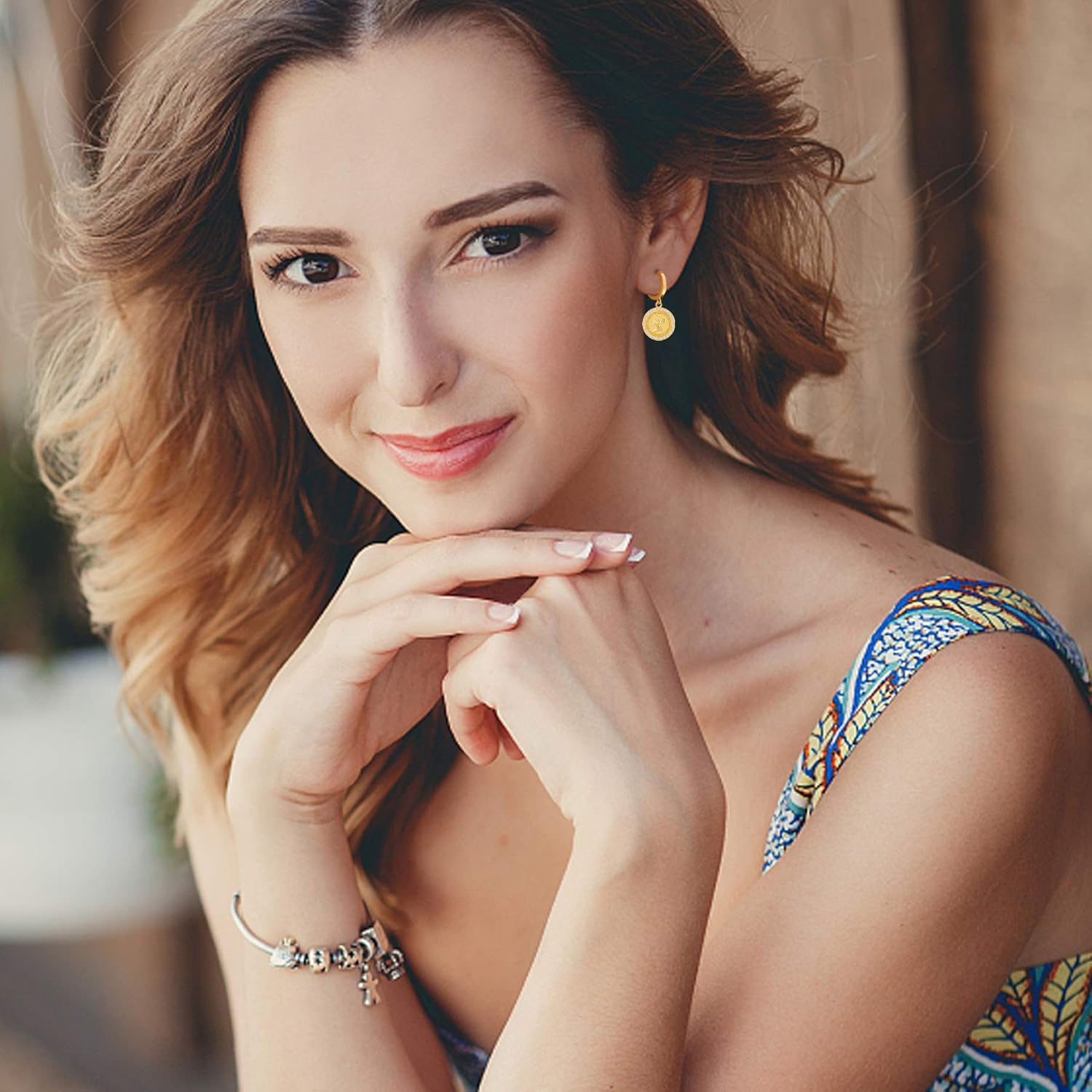 SANNYRA Gold Coin Earrings, Gold Huggie Dangle Earrings for Women, 14K Gold Plated Charm Dainty Hoop Jewelry - Image 2